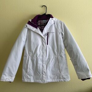 Columbia White Ski Jacket with Purple Liner Coat